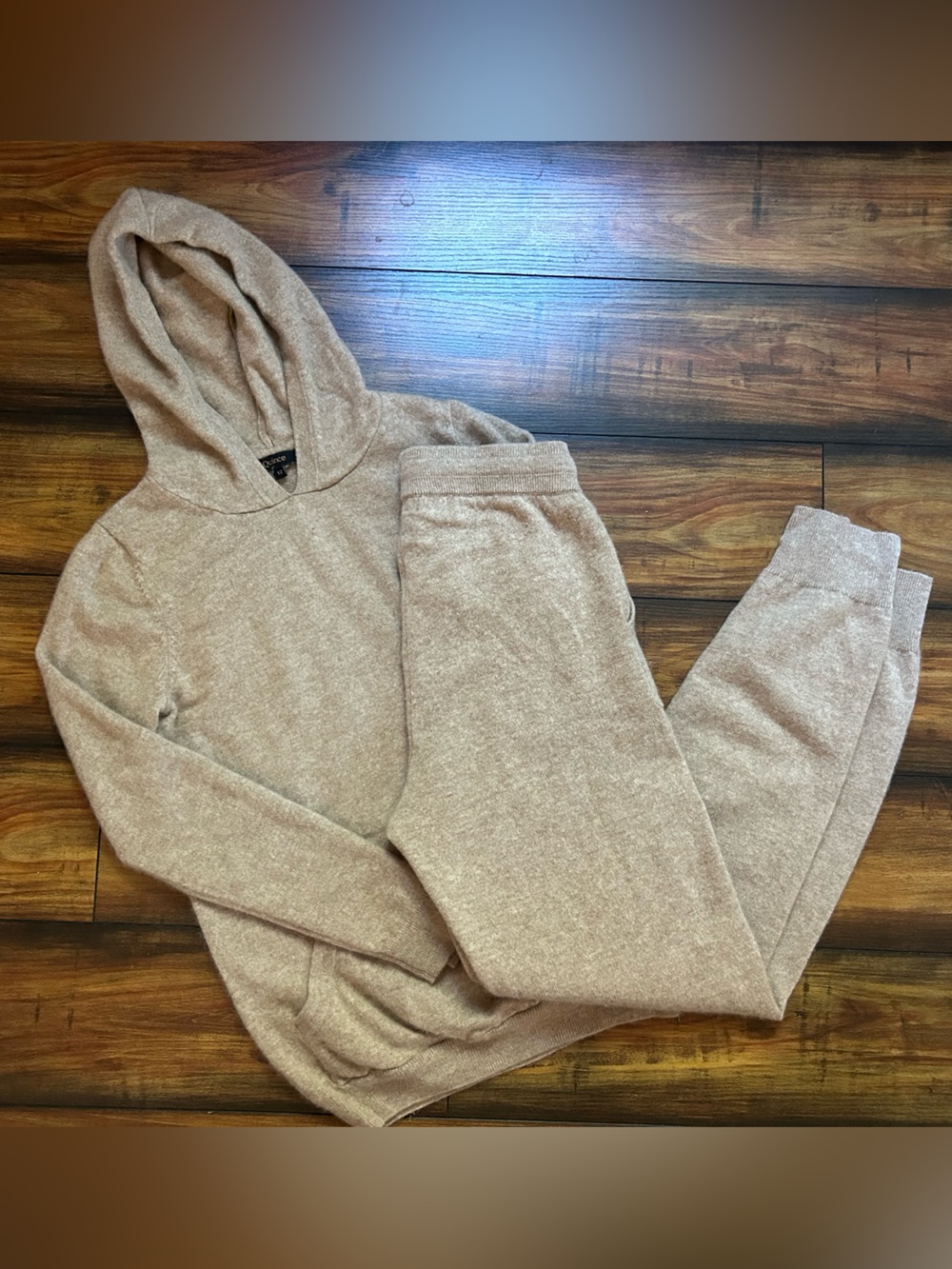 Quince 100% Cashmere Light Brown Hoodie Sweater Jogger Pants set Sz 12 Girls